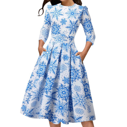 Merry Christmas Round Neck 3/4 Length Short Dresses