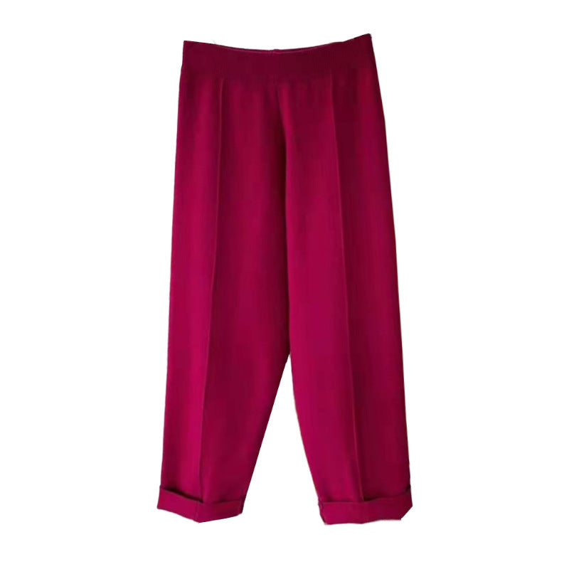 Casual High Waist Winter Knitting Harem Wide Legs Pants