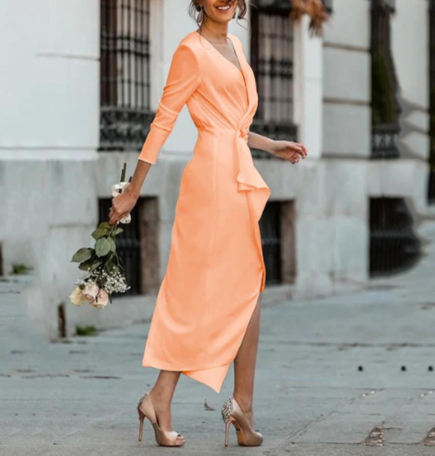Sexy Split Front 3/4 Length Sleeves Women Dresses
