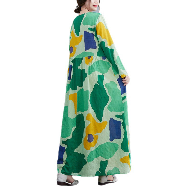Green Women Plus Sizes Long Sleeves Dresses