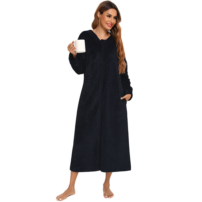 Winter Fleece Hoodies Sleepwear with Zipper