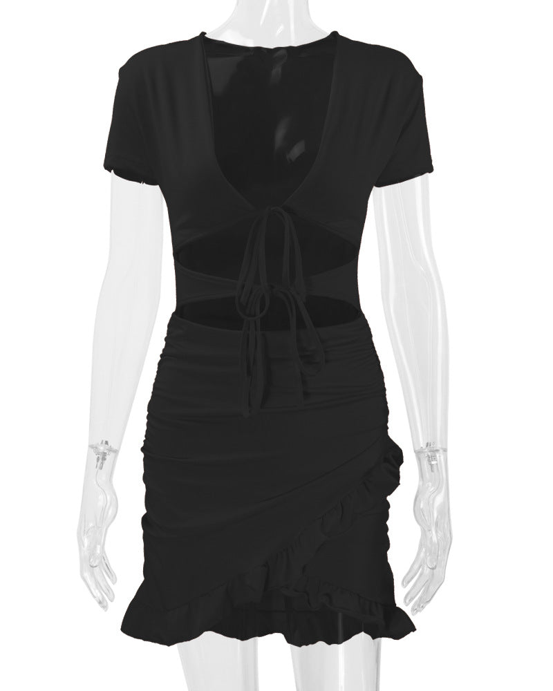 Sexy Deep V Neck Ruffled Bodycon Dresses