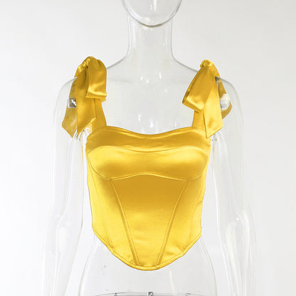 Sexy Satin Backless Vest Crop Tops for Women