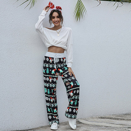 Casual Merry Christmas Wide Legs Pants for Women