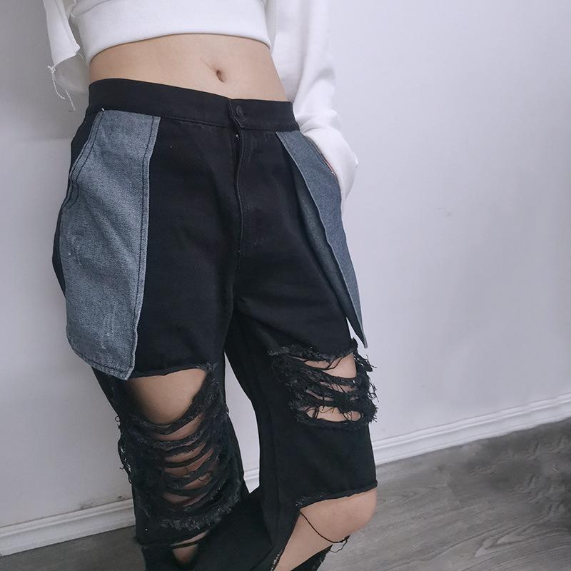 Causal Broken Holes High Waist Demin Pants-STYLEGOING