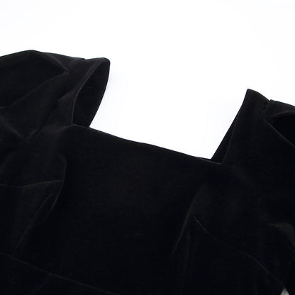 Women Puff Sleeves Black Fall Short Dresses