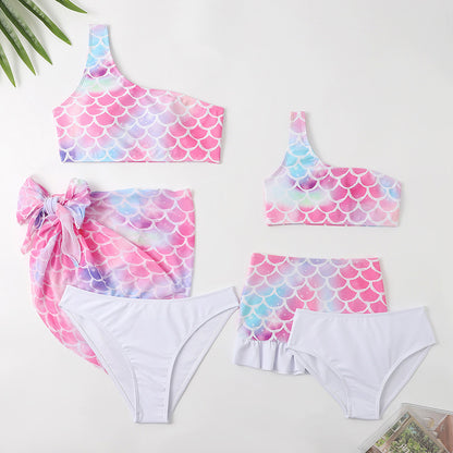 Sexy One Shoulder Mother and Daughter Two Pieces Swimwear
