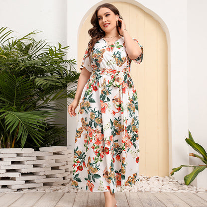 Women Floral Print Plus Sizes Dresses
