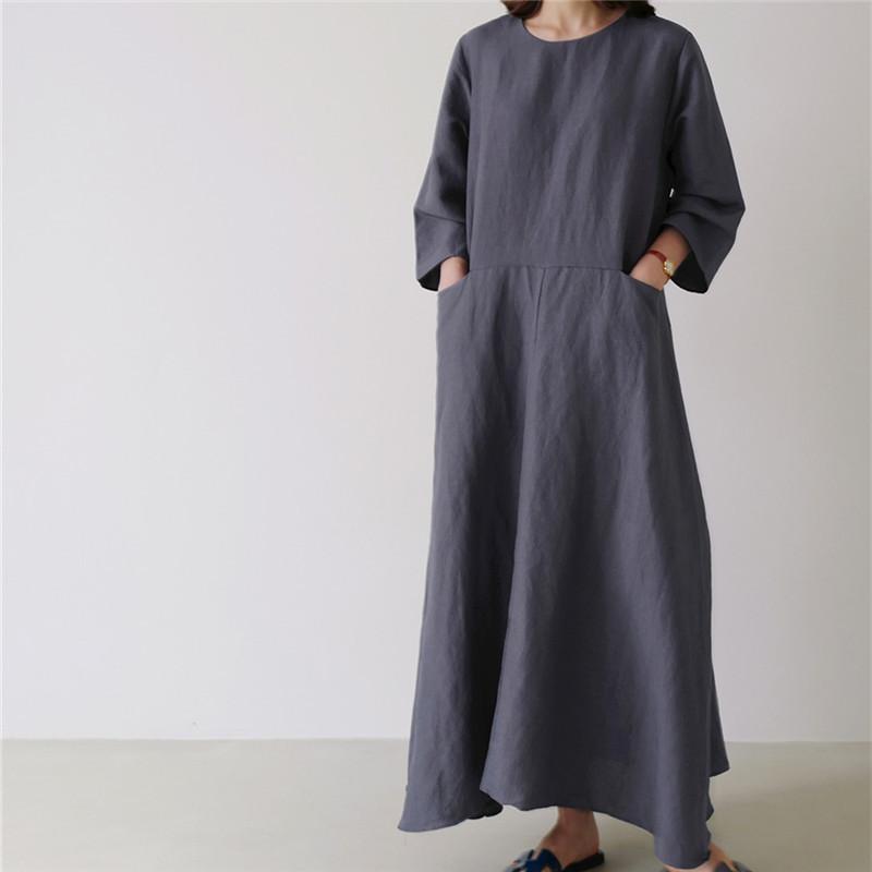 Plus Size Casual Linen A Line Long Dress-STYLEGOING