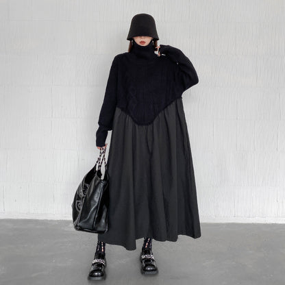 Vintage Turtleneck Pullover Long Black Dresses