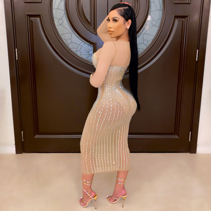 Sexy Diamond Inlay Long Sleeves Night Party Dresses