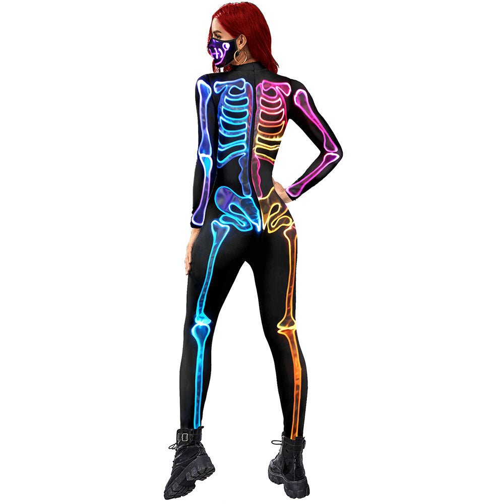 Colorful Human Skeleton Halloween Women Jumpsuits Cosplay