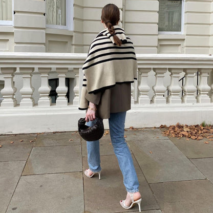 Women High Neck Knitting Striped Sweaters
