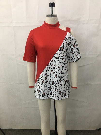 Casual Leopard Print Short Sleeves T Shirts for Women