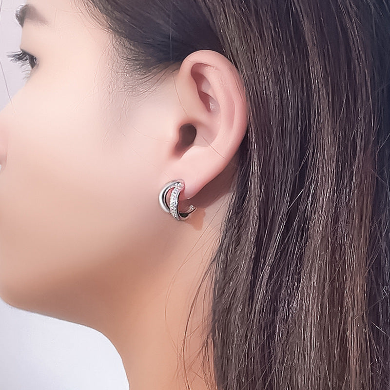 Diamond Inlay Designed Sterling Silver Stud Earrings for Women