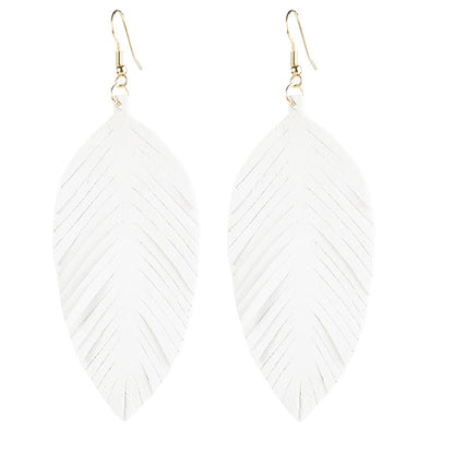 Leaves Designed Tassels Pu Leather Women Earrings
