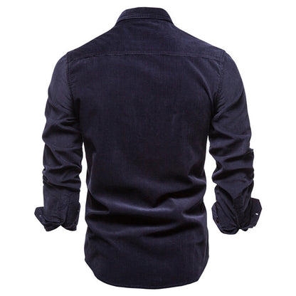 Men Long Sleeves Corduroy Business Shirts