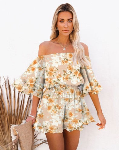 Summer Chiffon Off The Shoulder Tops & Pants Suits
