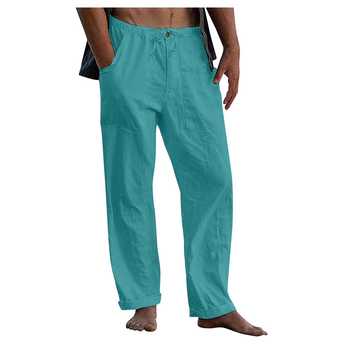 Casual Linen Men's Summer Beach Pants with Elastic Waist