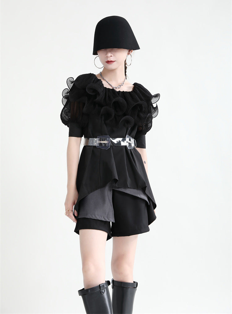 Summer Off The Shoulder Chiffon Ruffled Shirts with Belt for Girls