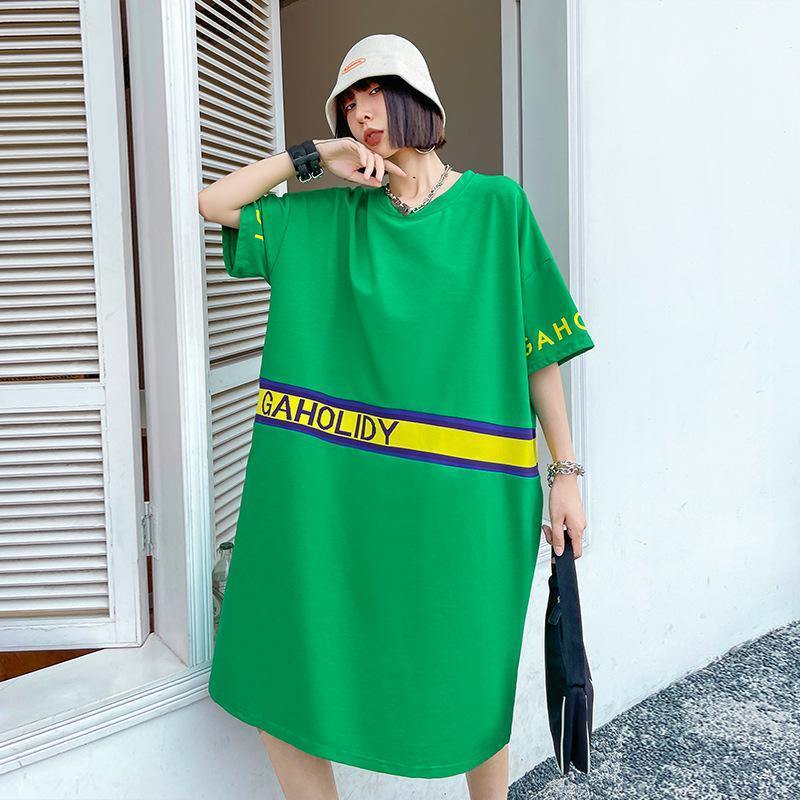 Women Summer Short Sleeves Letter T Shirt Dresses-STYLEGOING