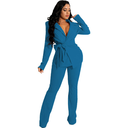 Casual Deep V Neck Women Two Pieces Outfit Sets