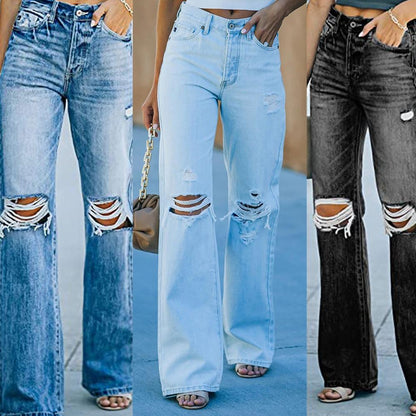 Women High Waist Broken Leisure Demin Pants-STYLEGOING