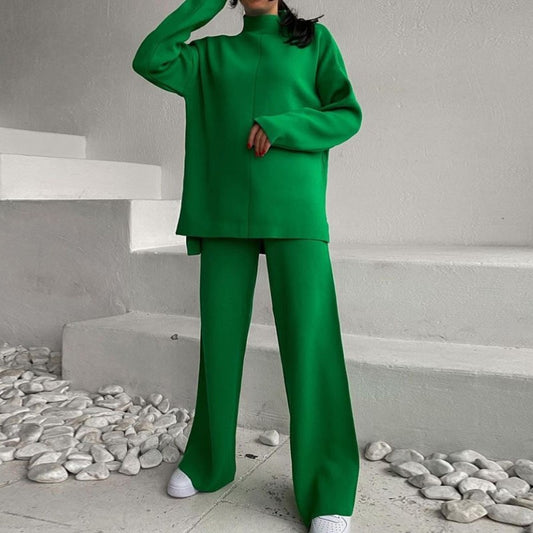Winter Long Sleeves Knitted Tops and Wide Leg Pants
