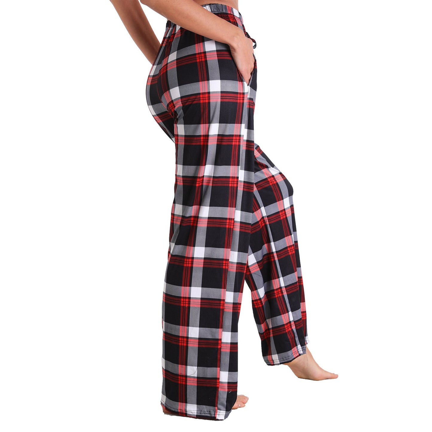 Causal Plaid Women Pajamas Pants Elastic Cord
