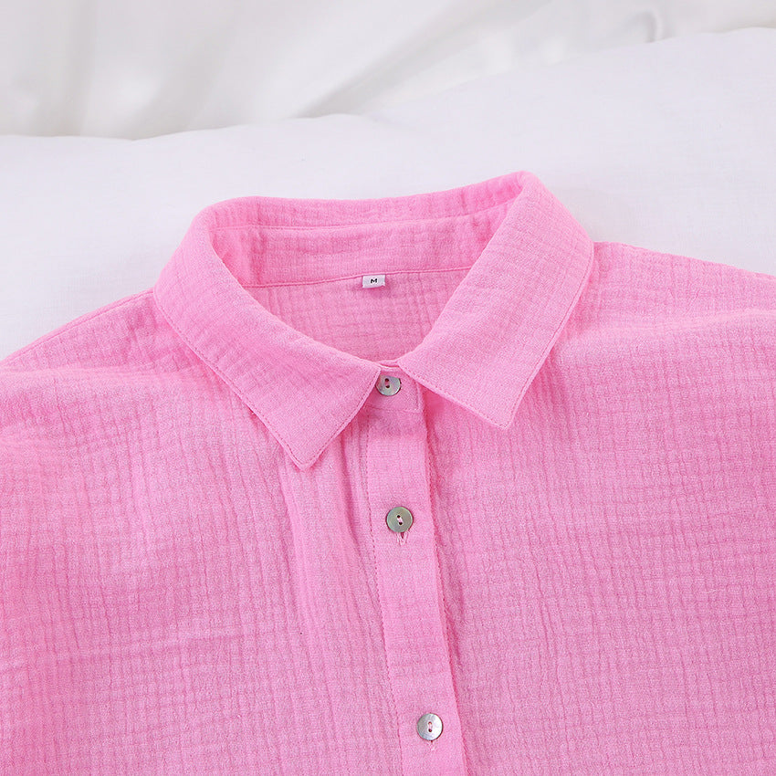 Women Cotton Two Pieces Shirts and Crop Shorts Sets