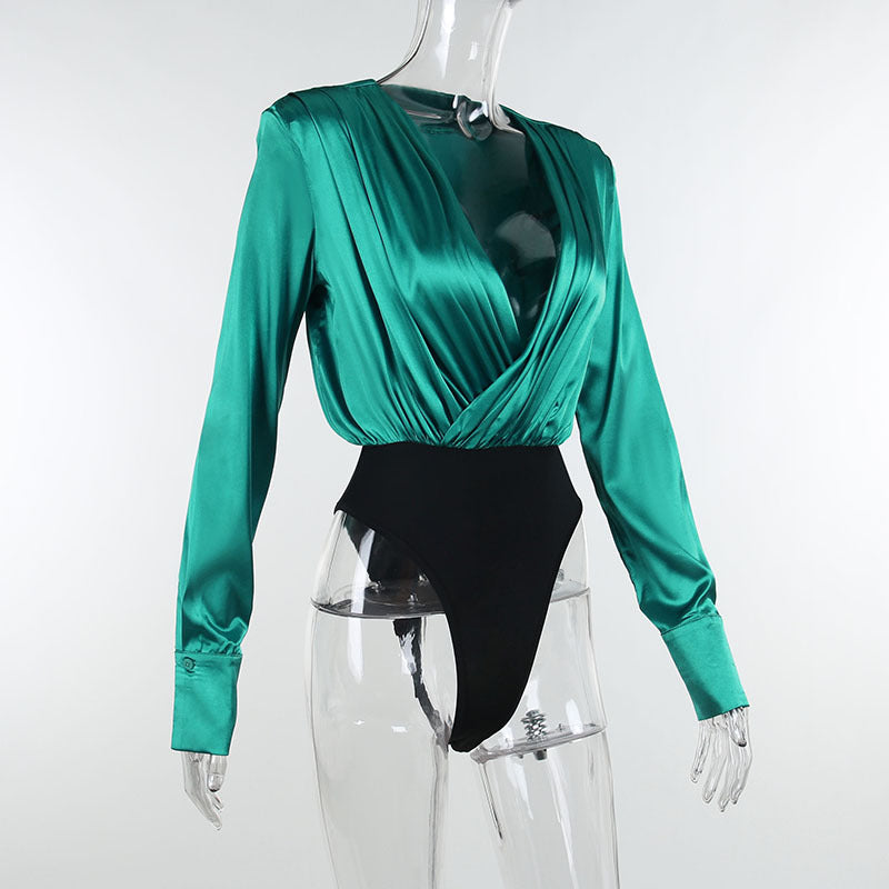Sexy Deep V Neck Long Sleeves Shirts Jumpsuits