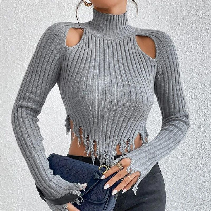 Sexy Long Sleeves Turtleneck Middriff Knitted Sweater