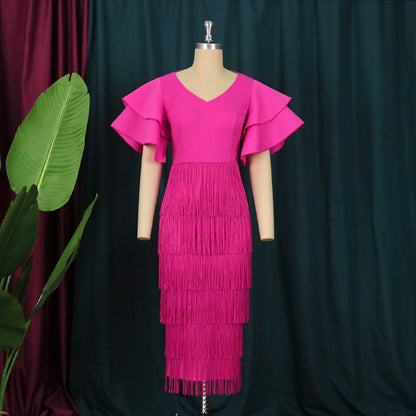 Rose Red High Waist Women Evening Party Dresses