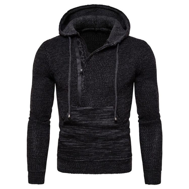 Men Knitting V Neck Zipper Hoody Sweaters-STYLEGOING