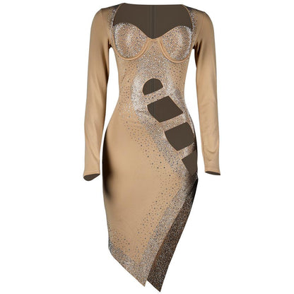 Sexy Long Sleeves Diamond Night Club Dresses-STYLEGOING
