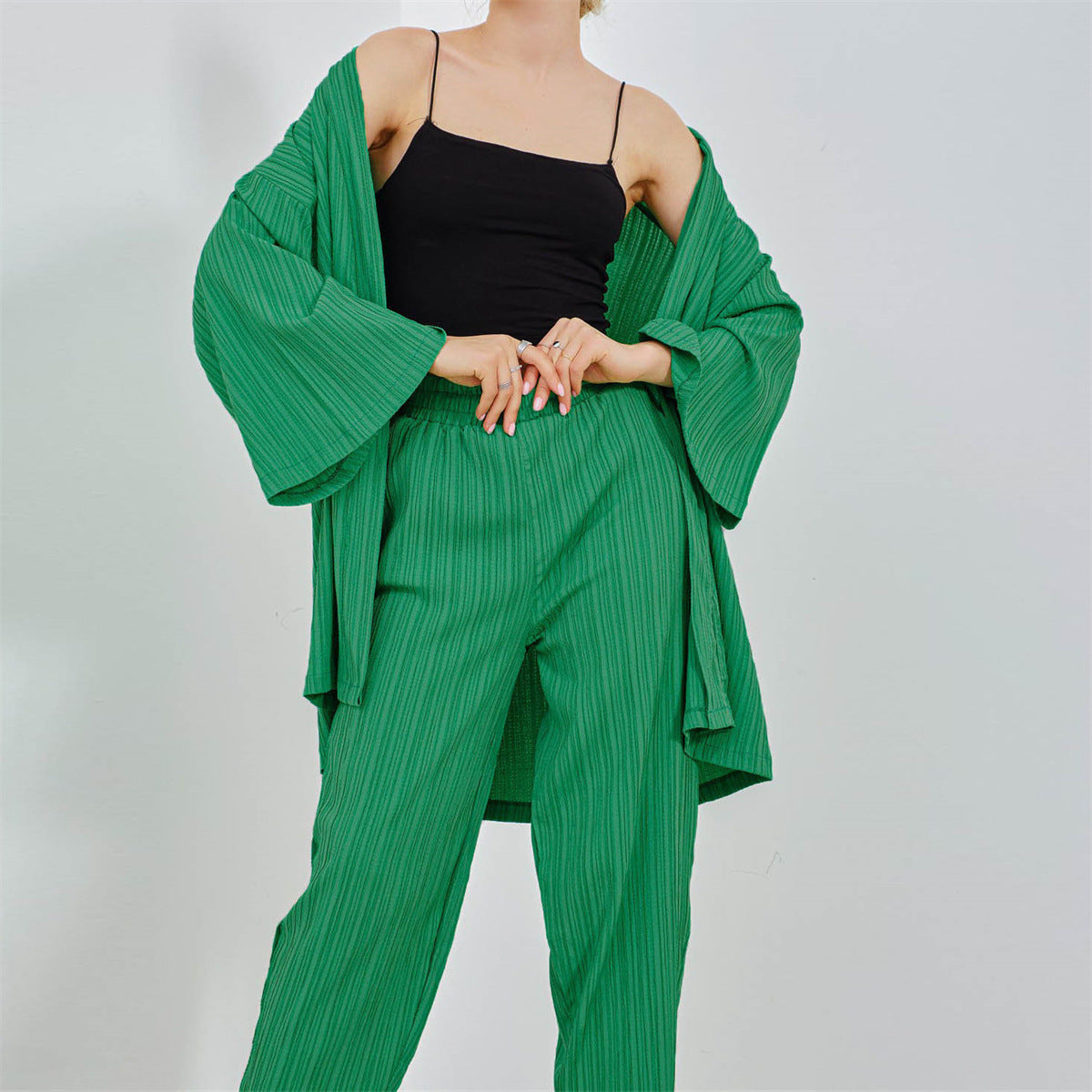 Casual Long Sleeves Tops & Wide Legs Pants Women 2Pcs Sets