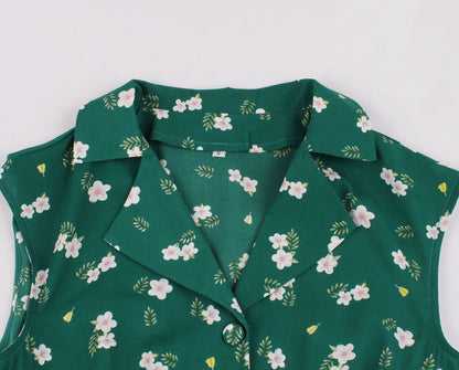 Women Turnover Colloar Floral Retro Dresses-STYLEGOING
