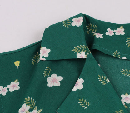 Women Turnover Colloar Floral Retro Dresses-STYLEGOING