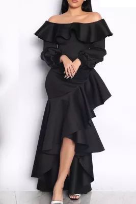 Off The Shoulder Black Long Evening Dresses