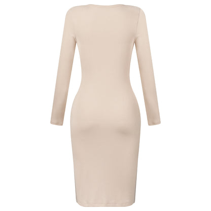 Elegant Button Design Long Sleeves Dresses