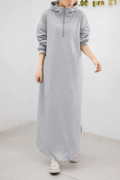 Women Casual Zipper Fall Long Hoody Dresses-STYLEGOING