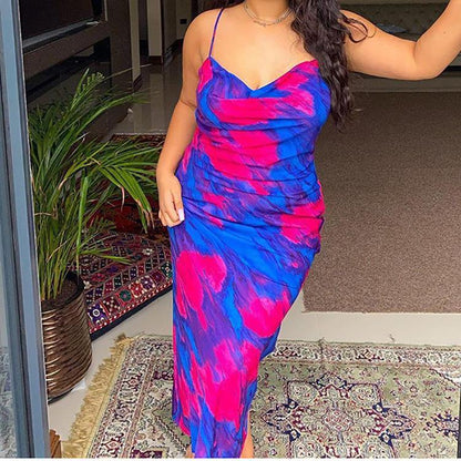 Women Summer Holiday Floral Print Midi Length Dresses-STYLEGOING