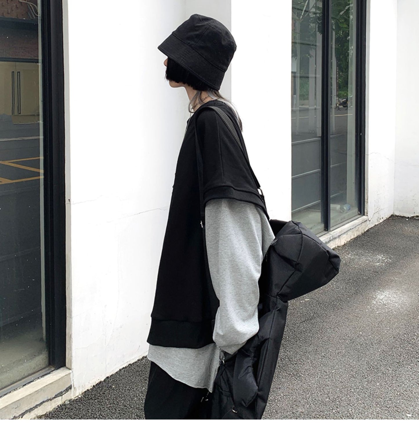 Leisure Loose Black&Gray Sweaters-STYLEGOING