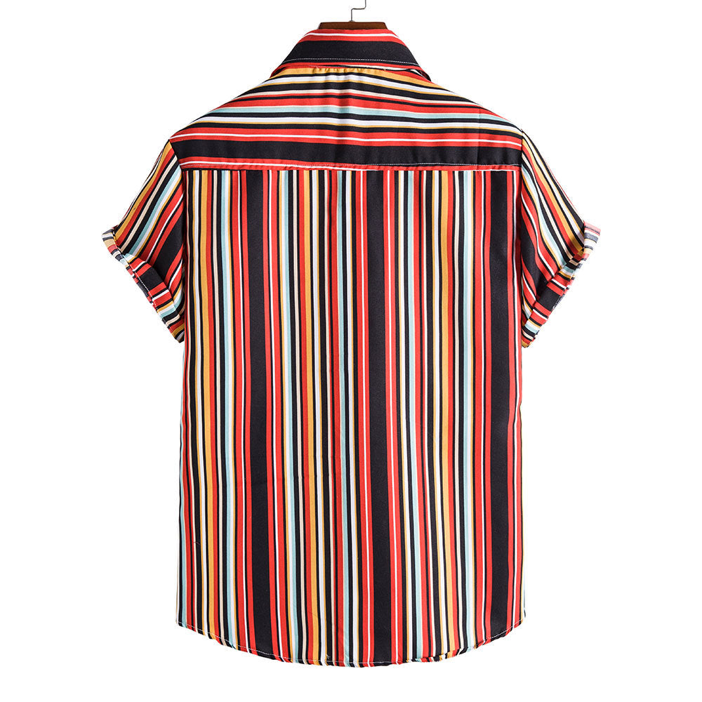 Red Striped Summer Casual Men's Short Sleeve Shirts