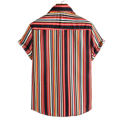 Red Striped Summer Casual Men's Short Sleeve Shirts