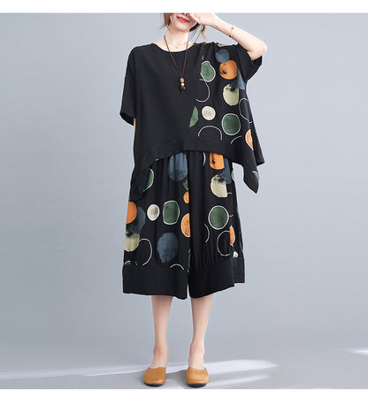 Casual Summer Irregular T Shirts and Wide Legs Cropped Pants