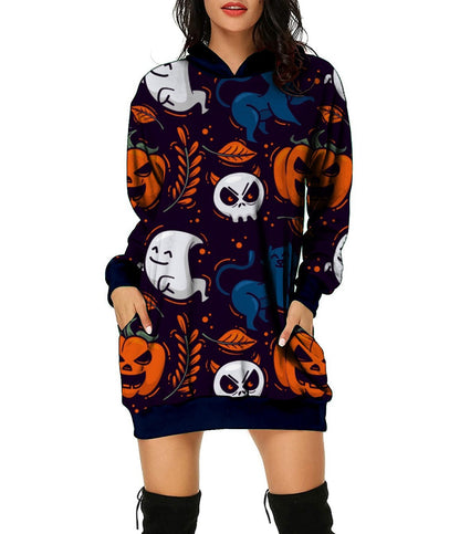 Halloween Pumpkin Design Pullover Hoodies for Women