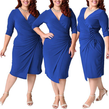 Plus Sizes Women Casual Half Sleeves Dresses-STYLEGOING