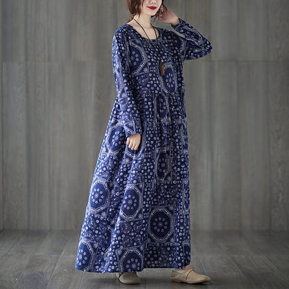 Vintage Plus Sizes Long Sleeves Blue Fall Dresses