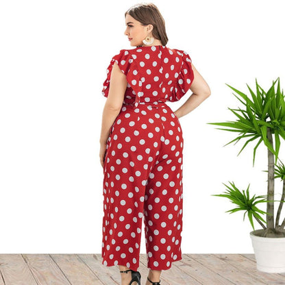 Summer Ruffed Polk Dot Plus Size Jumpsuits-STYLEGOING